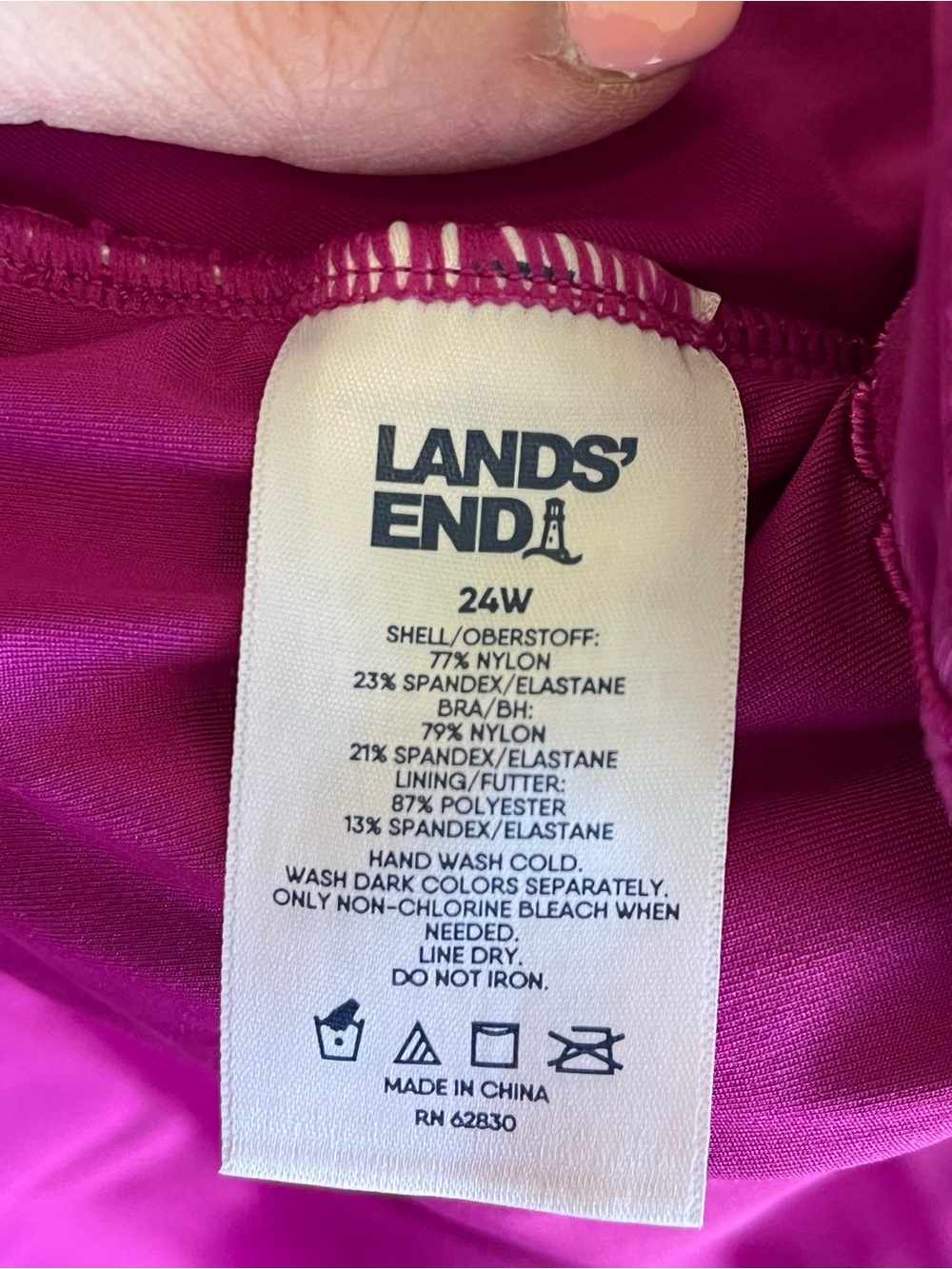 Land's End Womens 24W, Fuschia/Magenta/Hot Pink Twist-Front Tankini Top - Picture 7 of 8